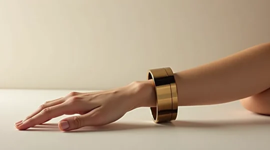 Elegante architektonische Armspange am Handgelenk mit klaren Linien und skulpturaler Form
