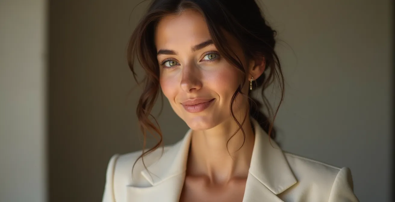 Porträt einer Frau in zeitloser, minimalistischer Garderobe mit raffiniertem Understatement und ruhiger Präsenz