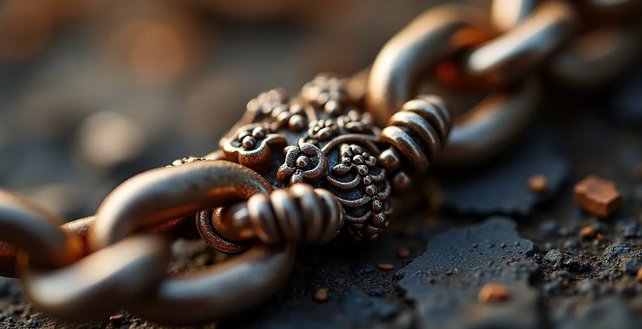 Kontrastreiche Kombination aus massiver Panzerkette und zarten filigranen Ketten