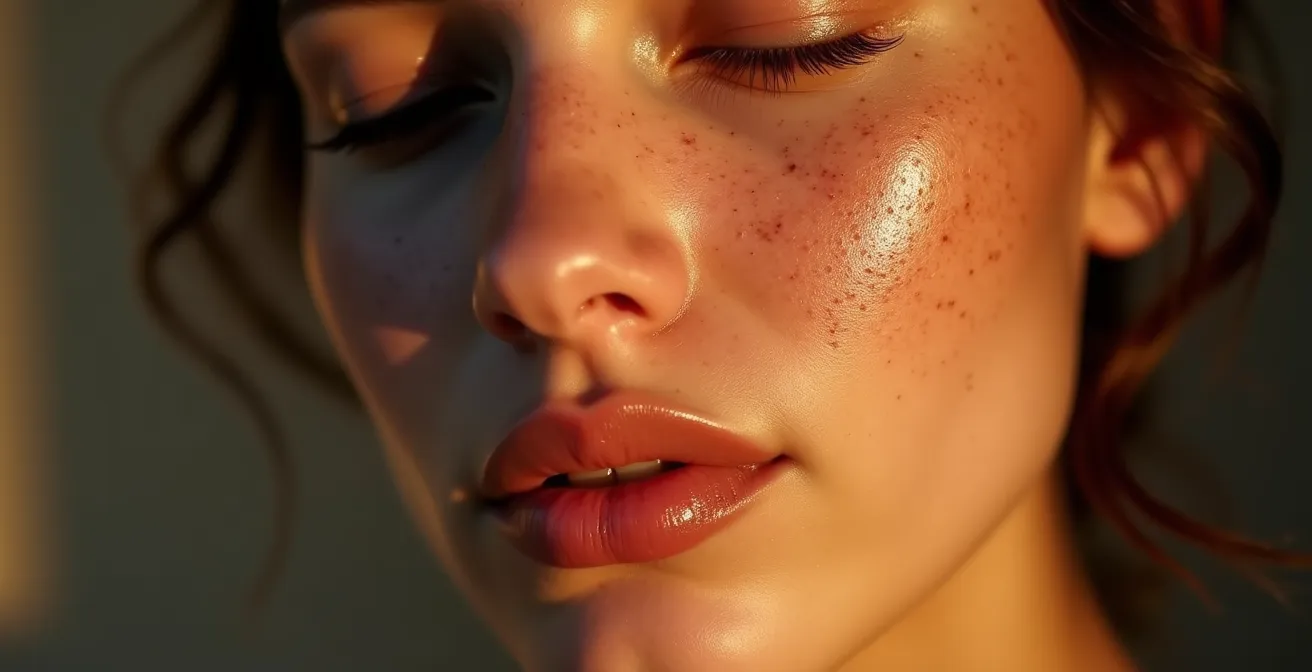 Konzeptuelle Visualisierung der Poren-Verstopfung und mikrobiellen Besiedlung durch Make-up auf behandelter Haut