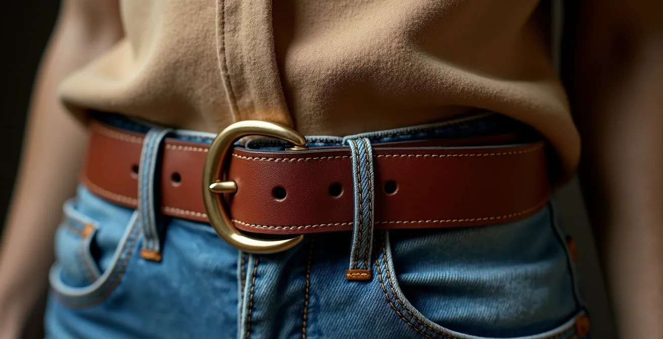 Nahaufnahme einer Gürtellinie, die den goldenen Schnitt der Körperproportionen demonstriert