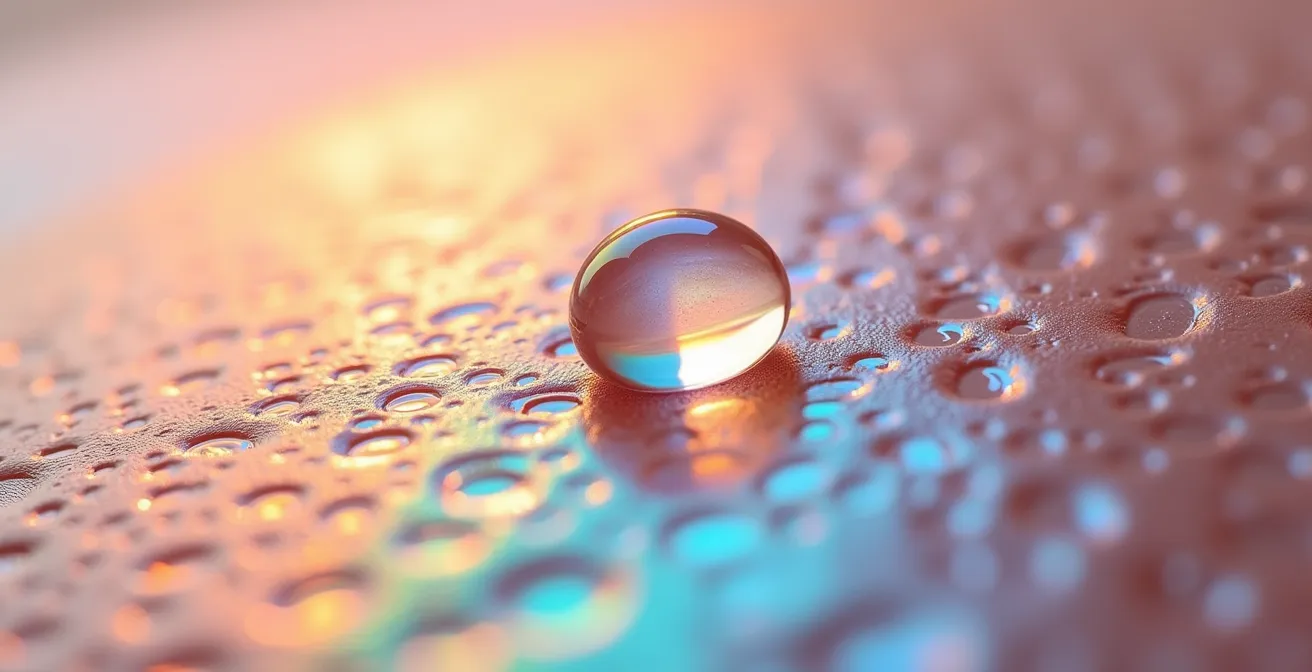 Mikroskopische Darstellung der Hautbarriere als Ziegelsteinmauer, die die Struktur von Hautzellen und Lipiden zeigt.