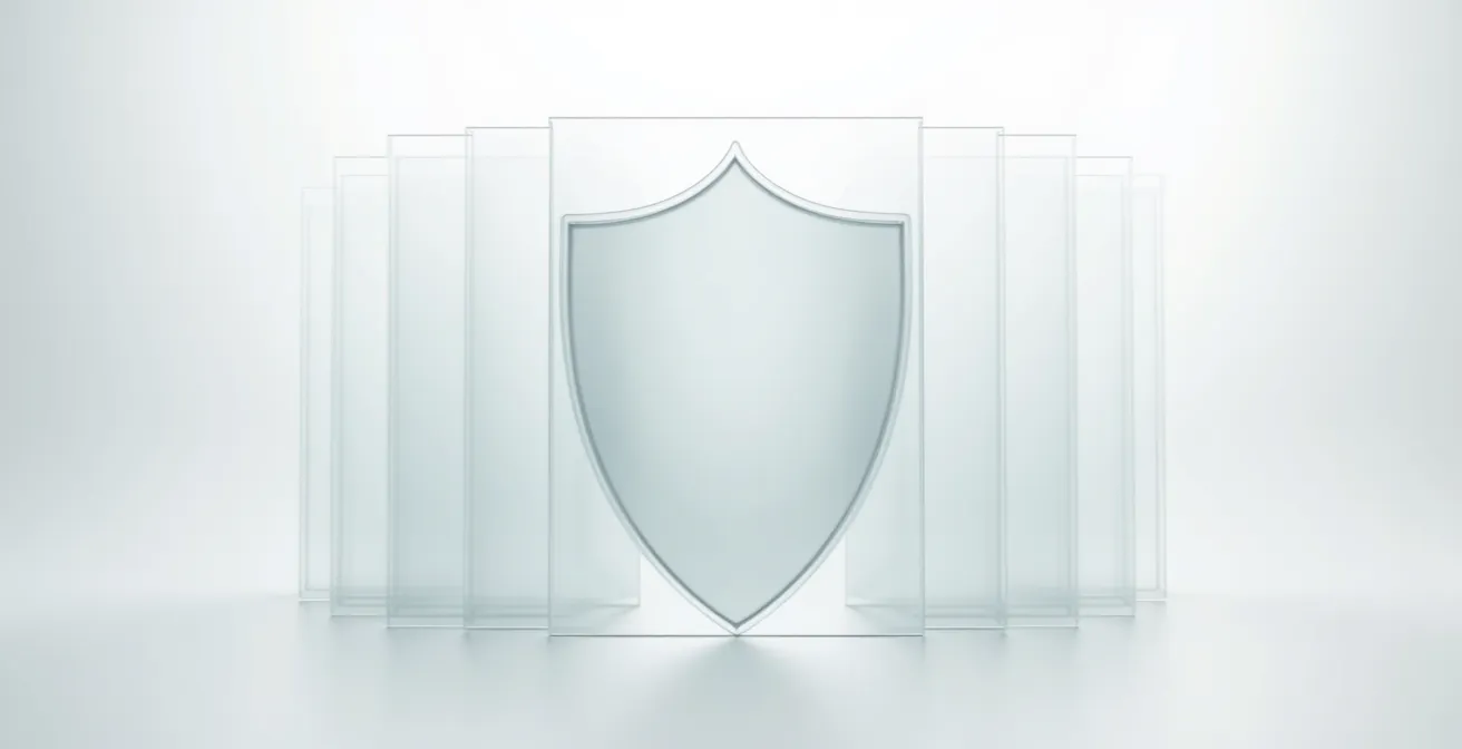 Symbolische Darstellung der Hautbarriere als mehrschichtiges Schutzschild, das äußere Einflüsse abwehrt.