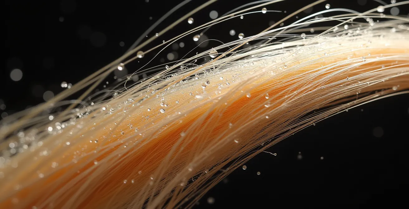 Mikroskopische Darstellung von Silikonmolekülen auf der Haaroberfläche